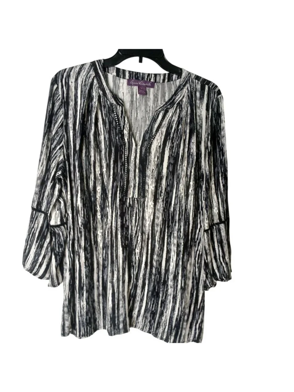 Gloria Vanderbilt Women's Large Nova Flutter Sleeve Blouse Black White #D-37 - Picture 1 of 7